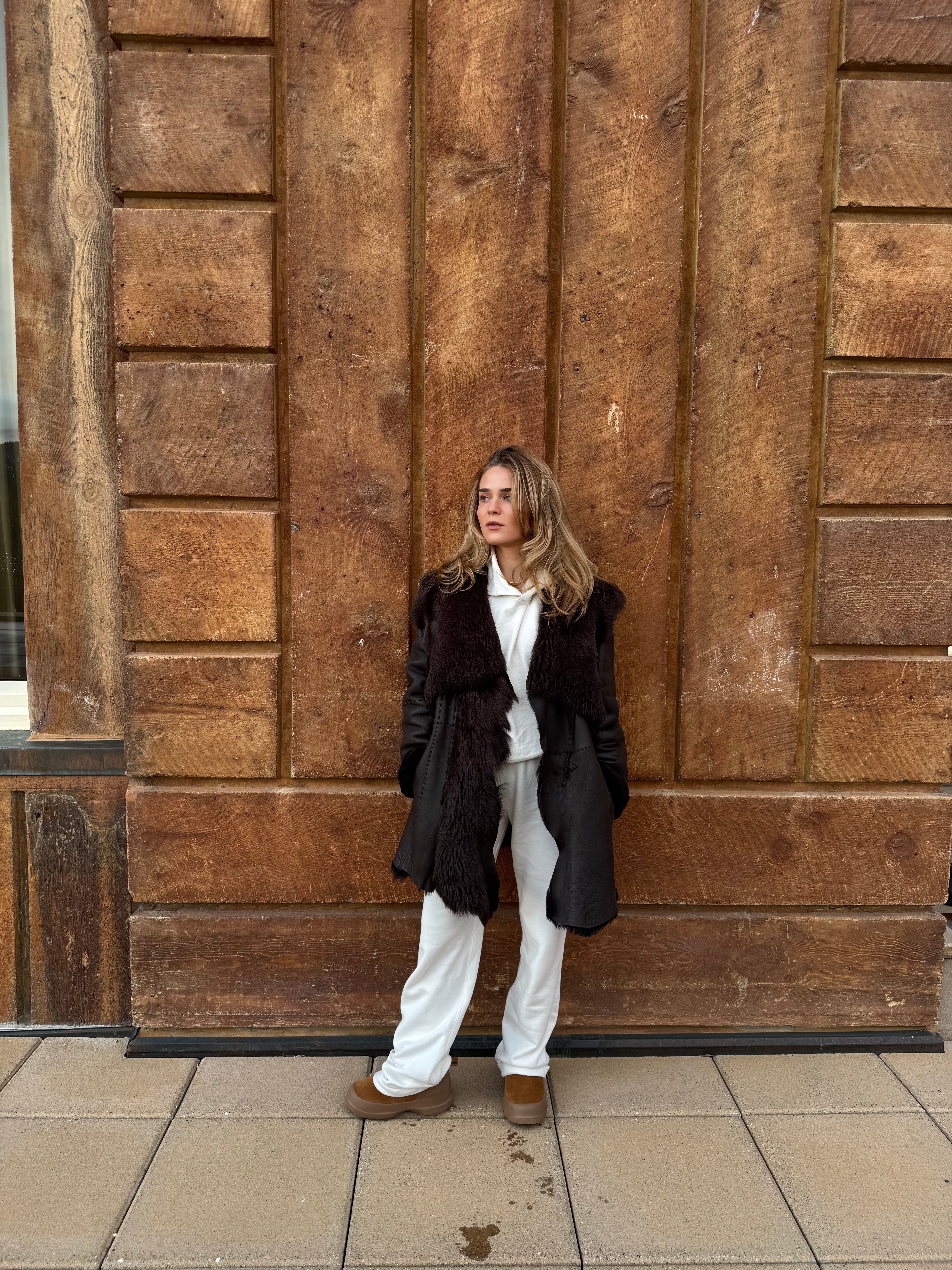Chocolate Brown Vintage Shearling and Leather