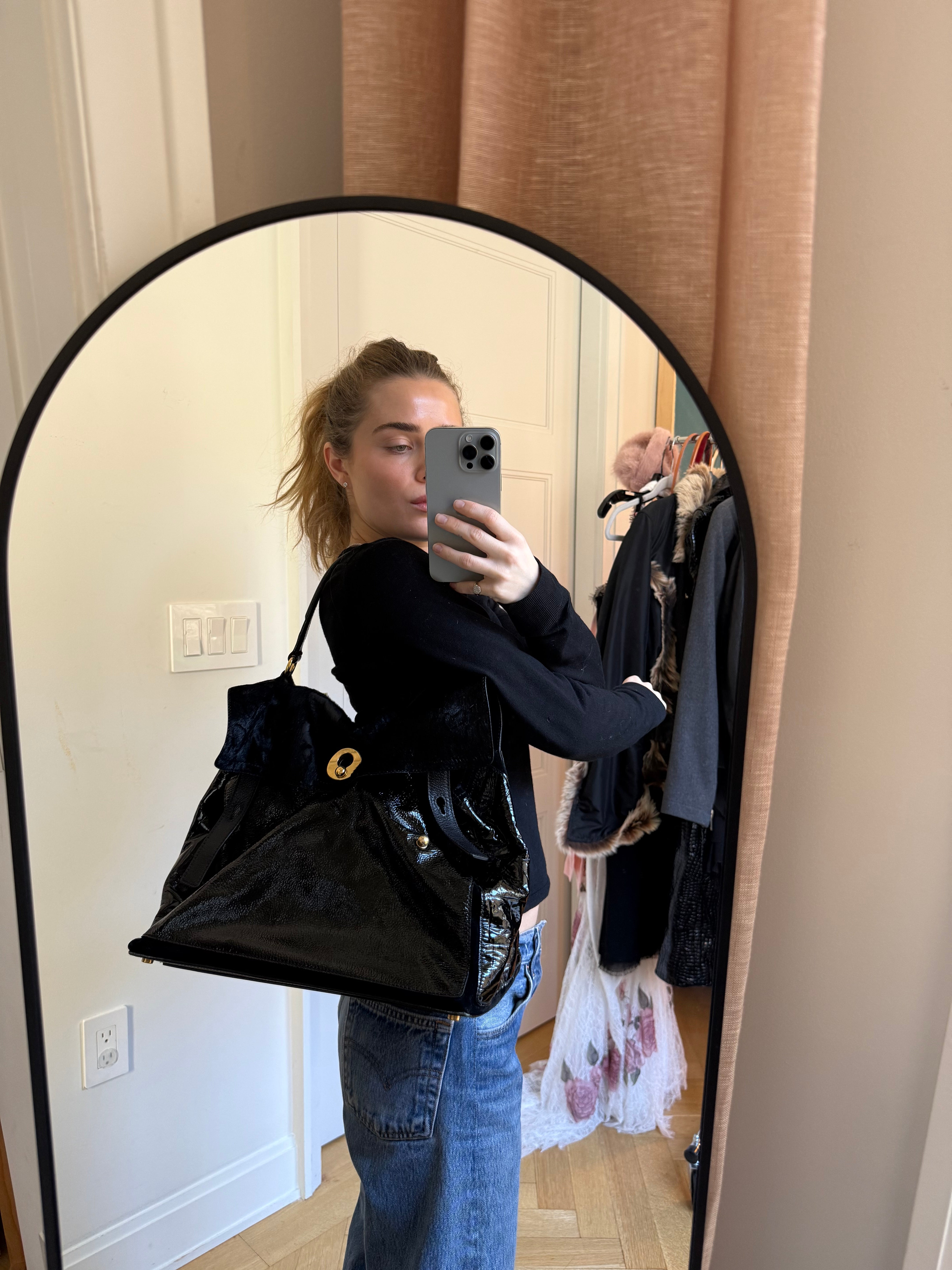 Yves Saint Laurent suede and mink bag