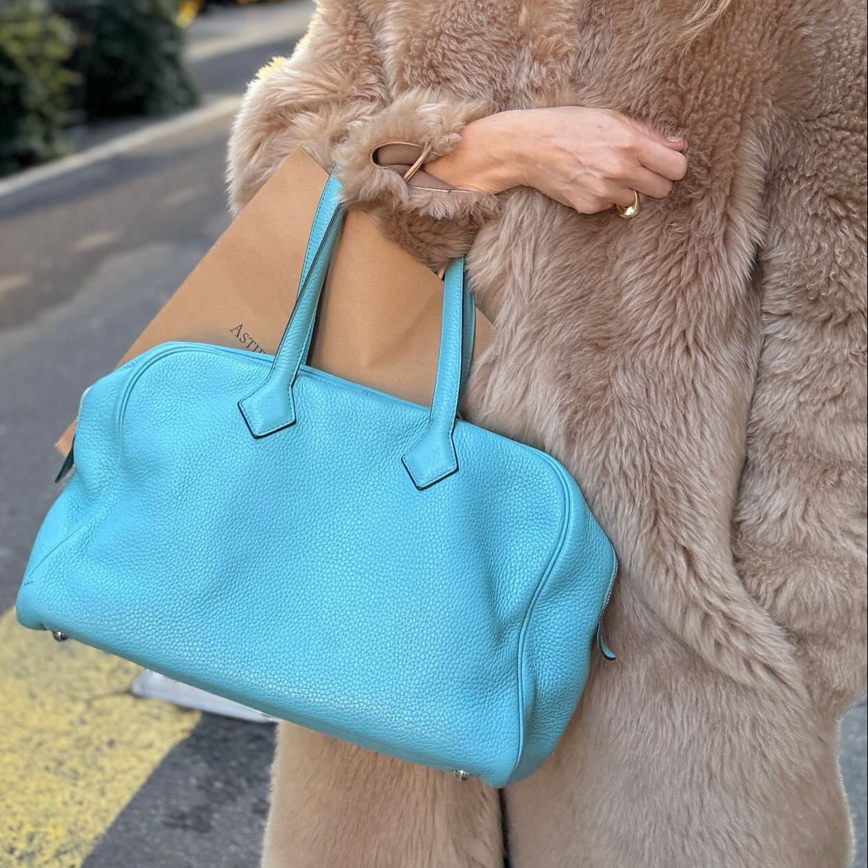 Hermès Victoria II 35 Bleu Celeste Clemence Bag