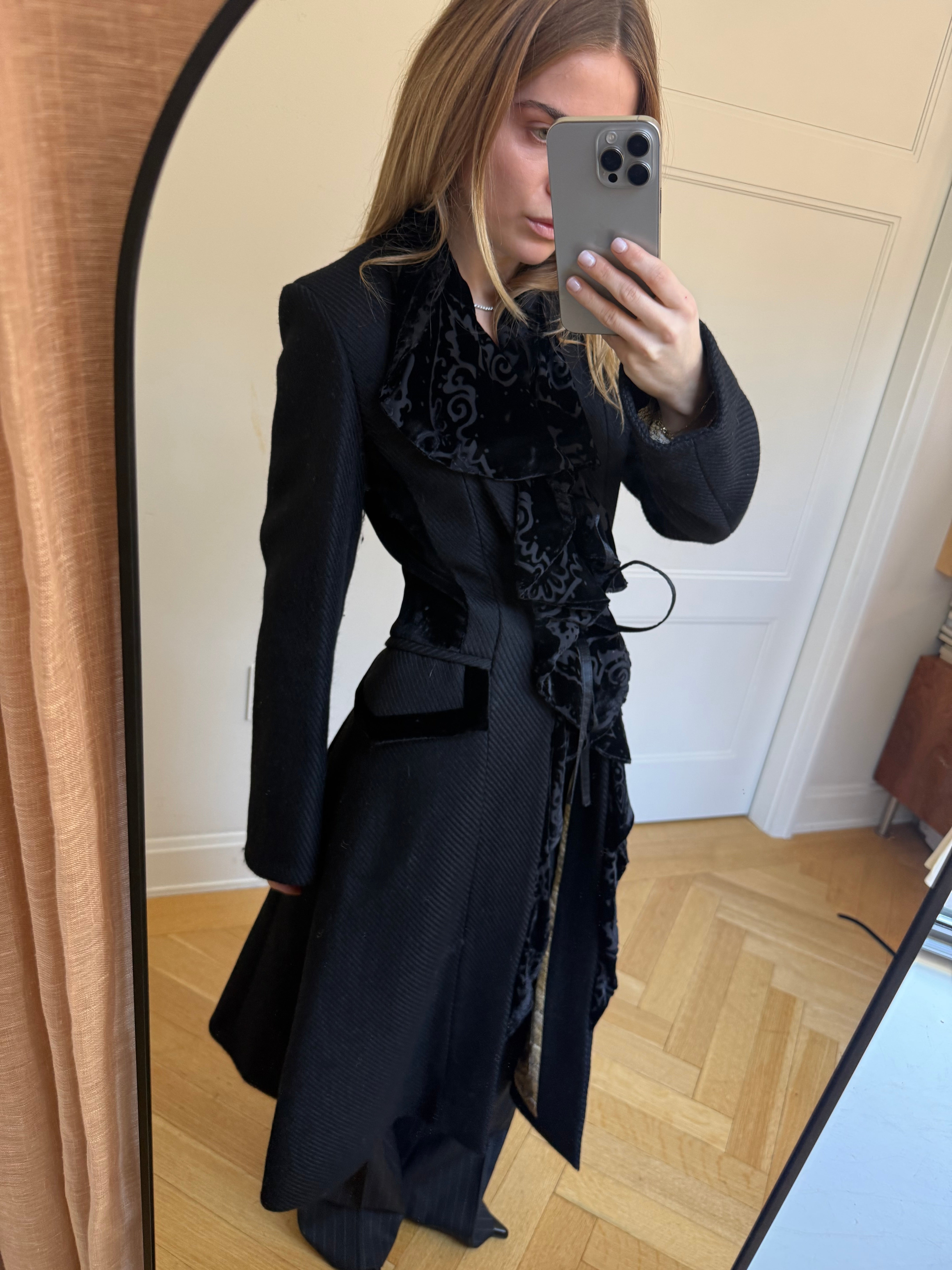 Black cavalli wool and velvet coat
