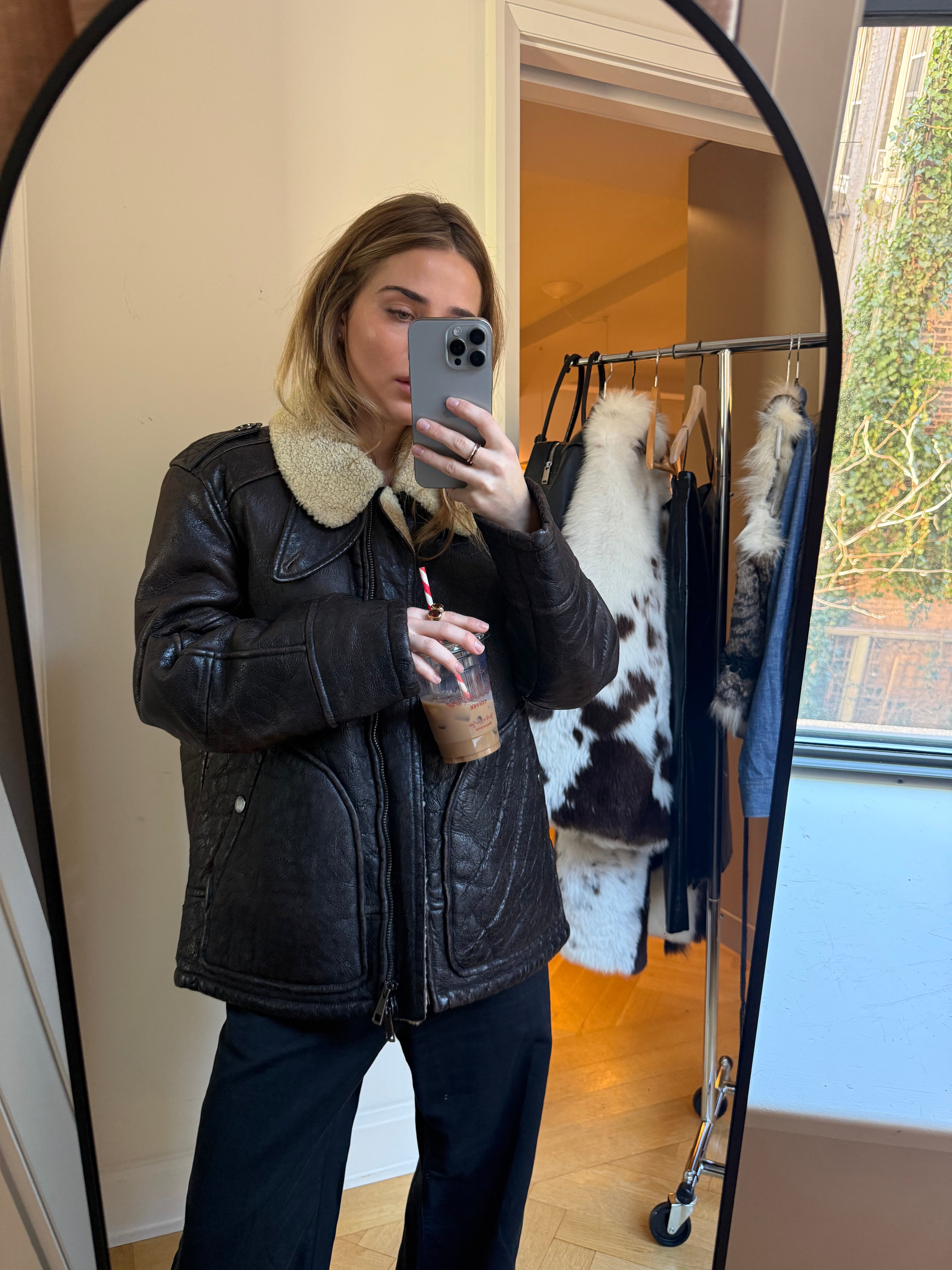 Burberry Brit Shearling Leather Aviator Jacket