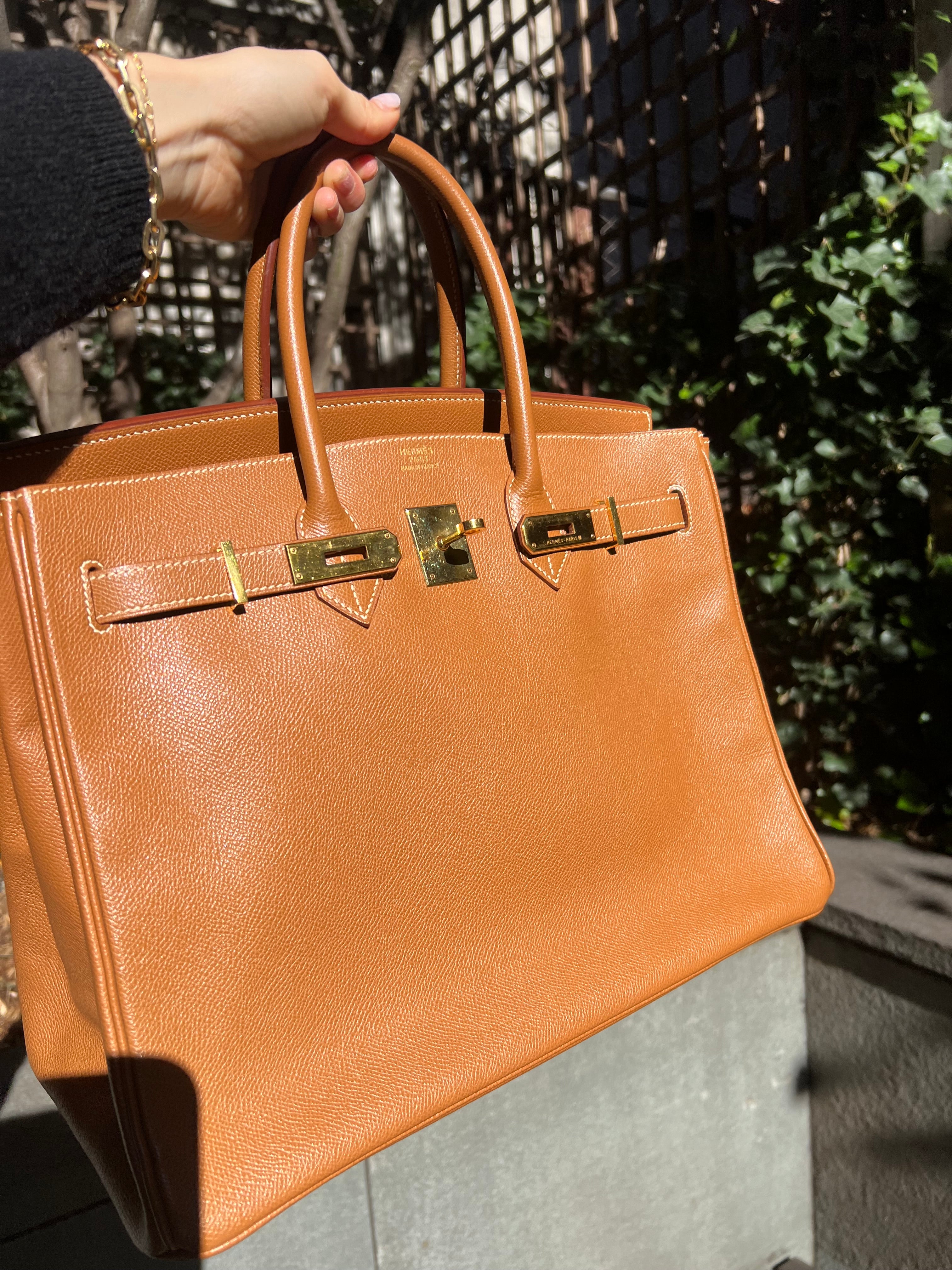 B35 camel with gold Hermes Birkin