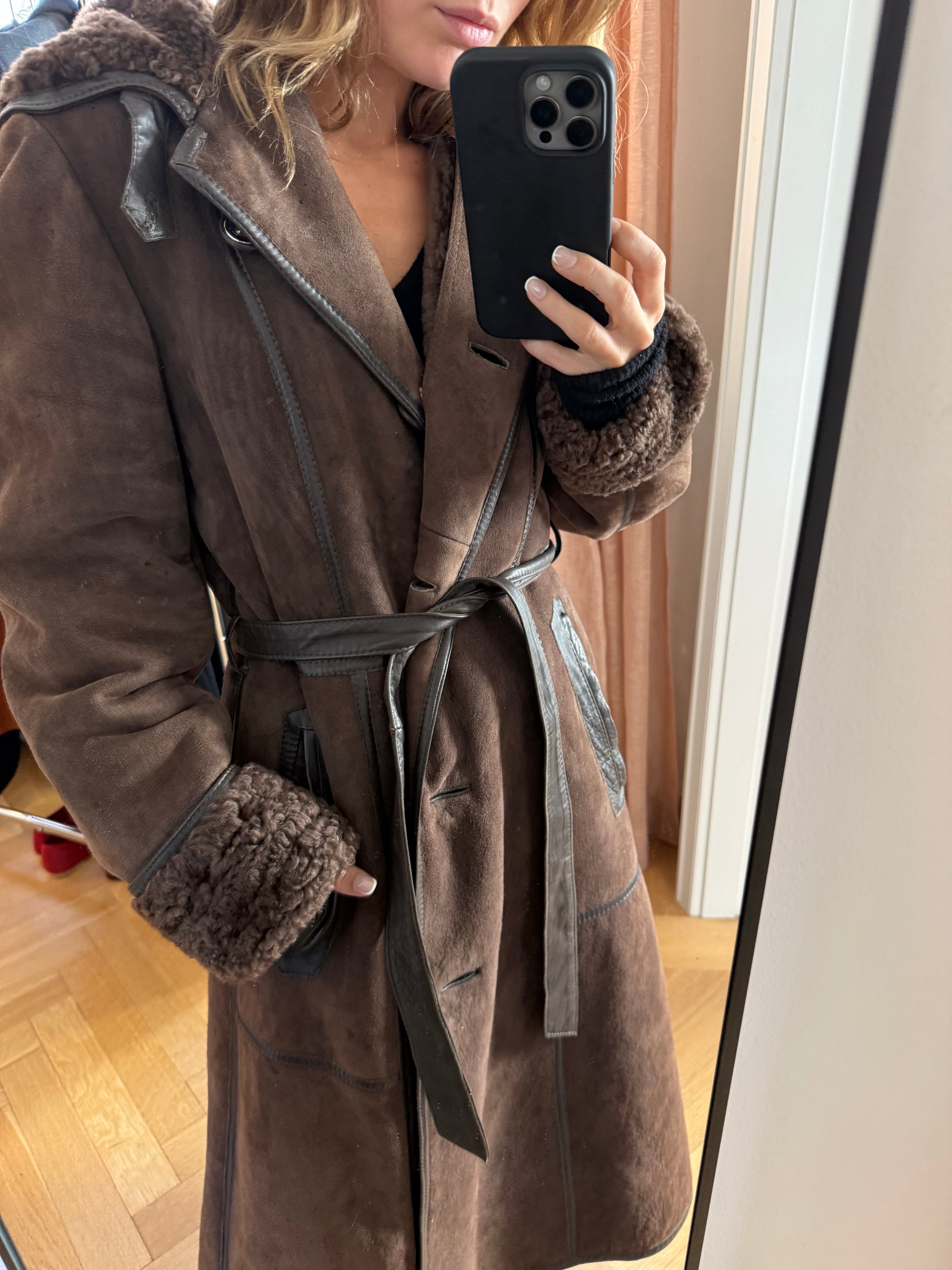 Vintage fur coat with leather accents