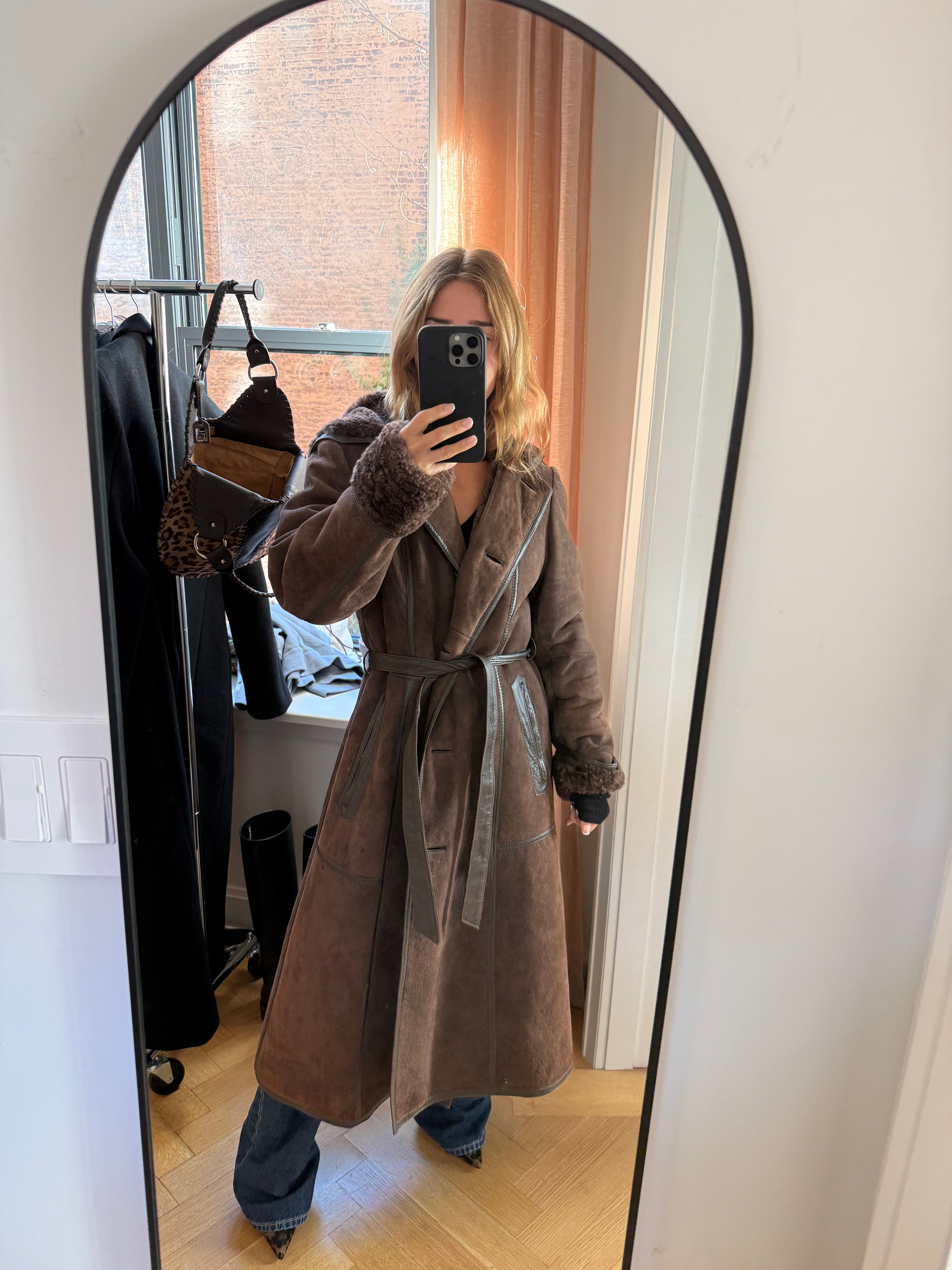 Vintage fur coat with leather accents