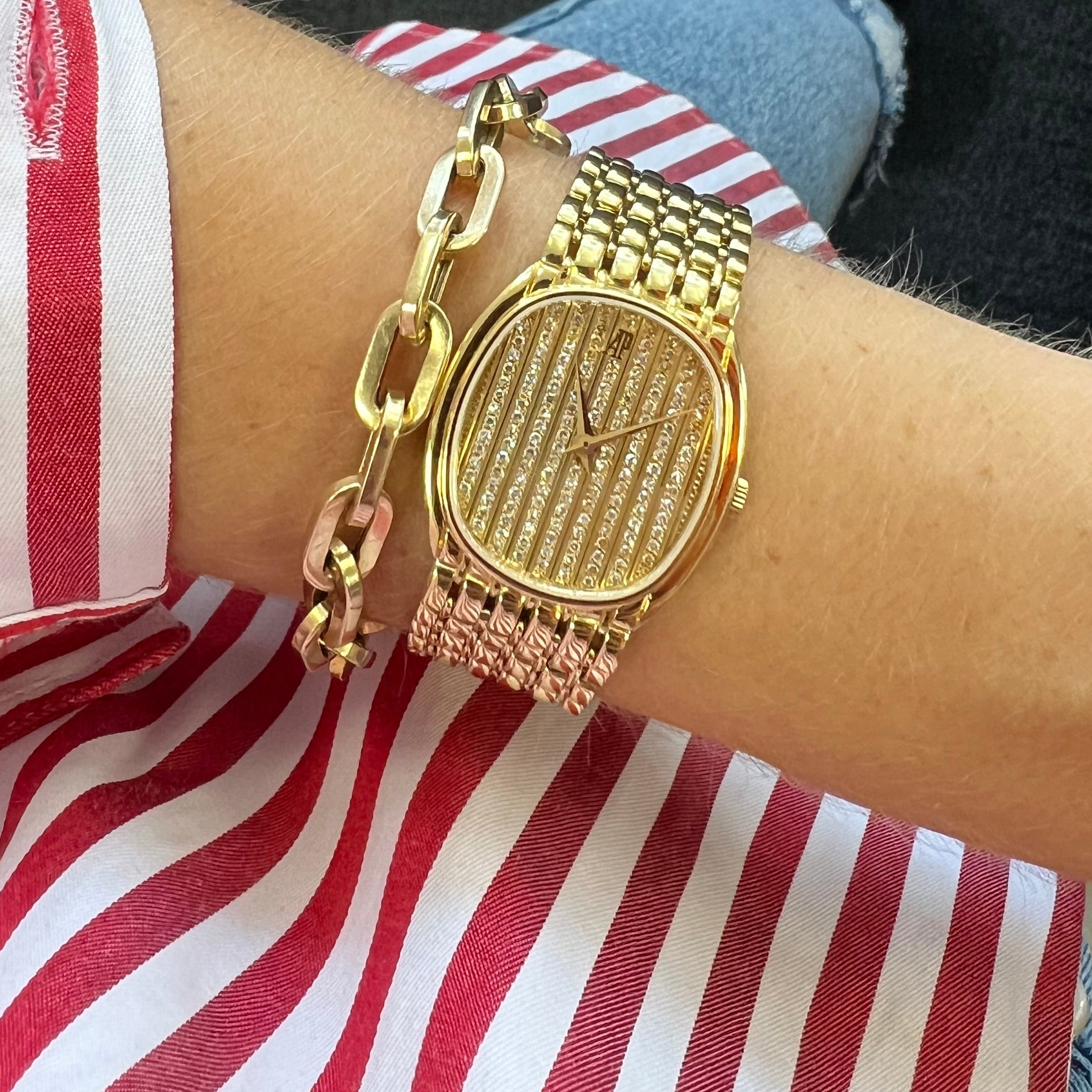 Audemars Piguet Yellow Gold Striped Pave Diamond Dial 27mm