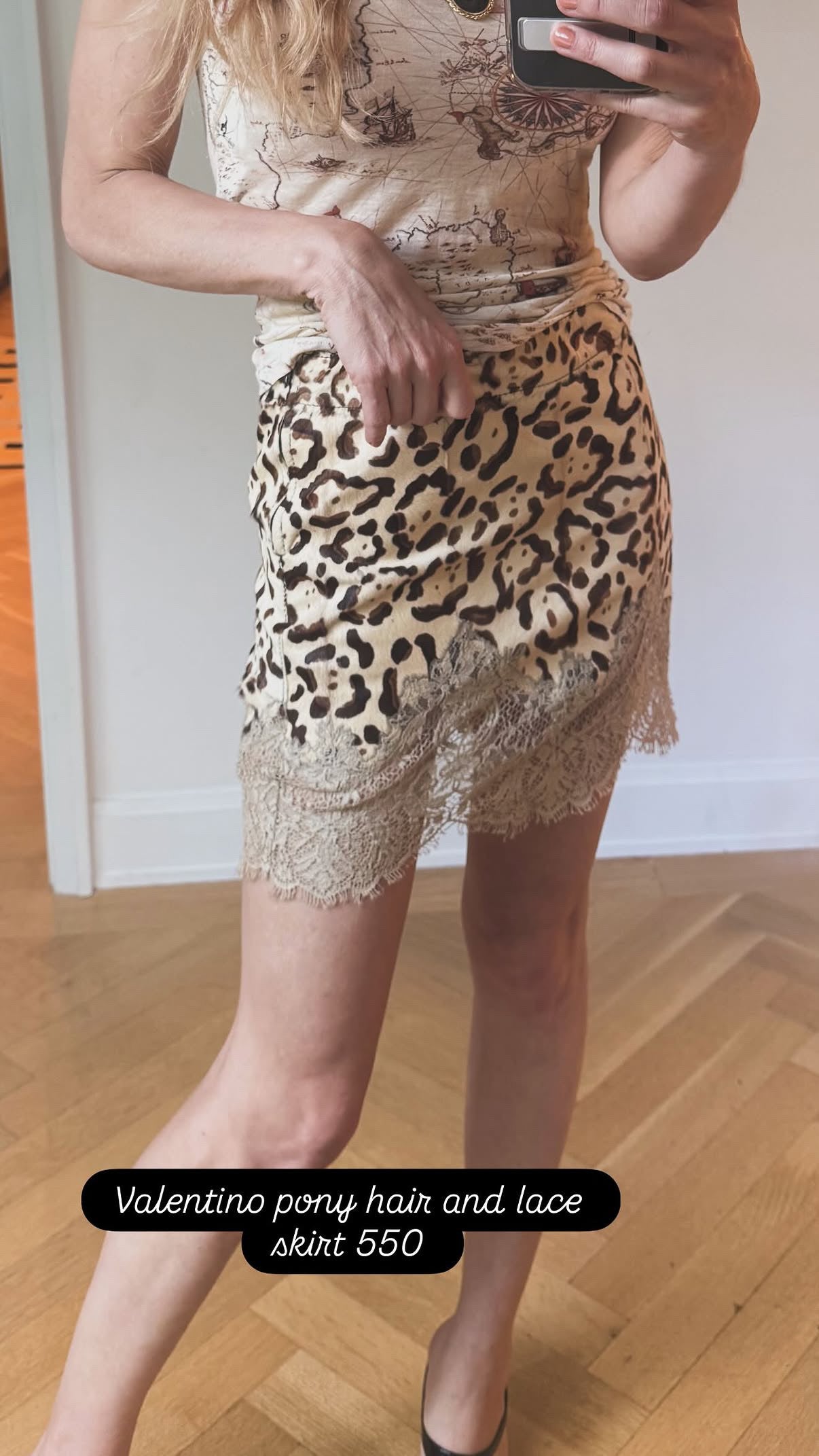 Valentino Pony Hair & Lace Skirt