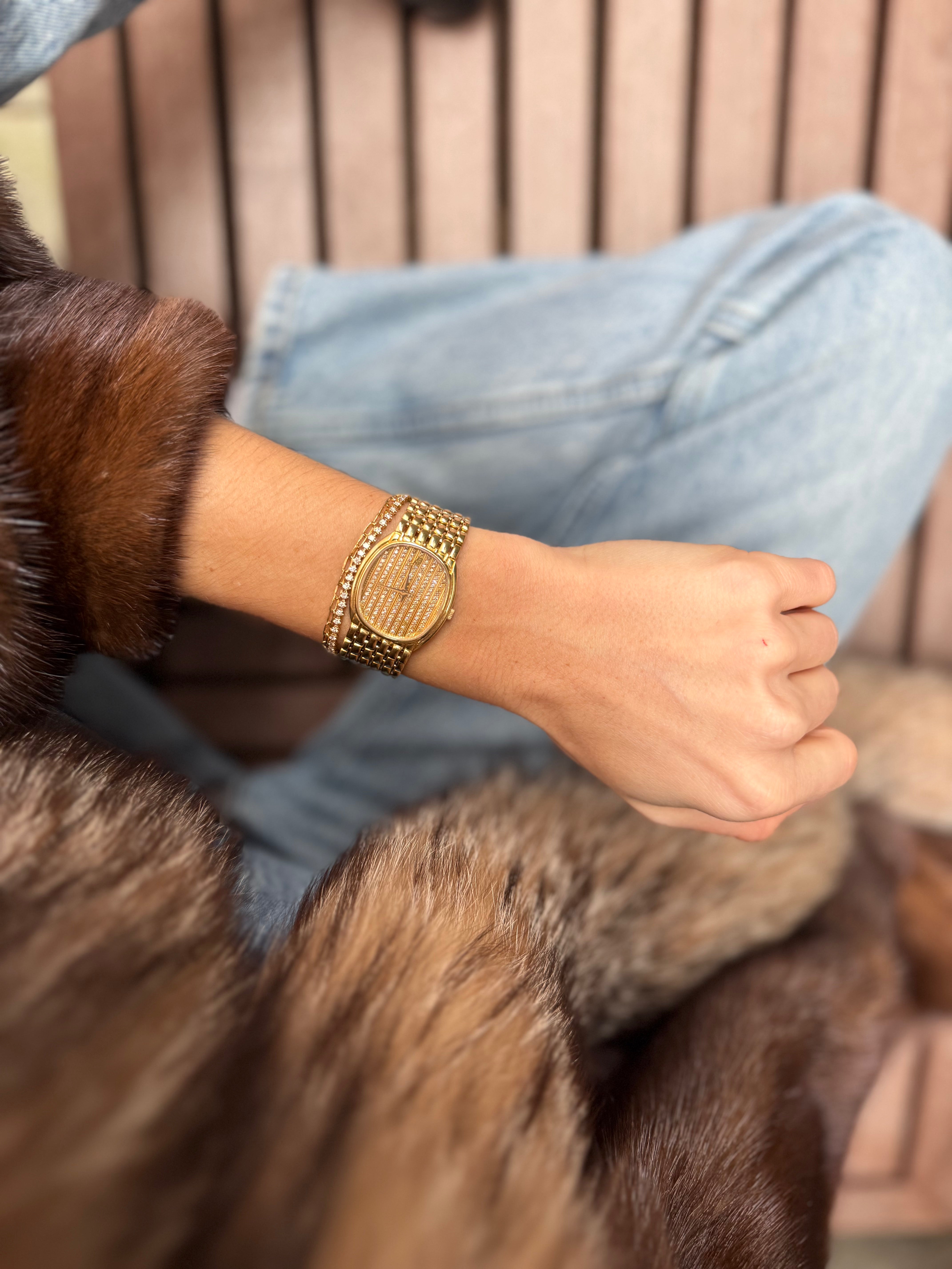 Audemars Piguet Yellow Gold Striped Pave Diamond Dial 27mm