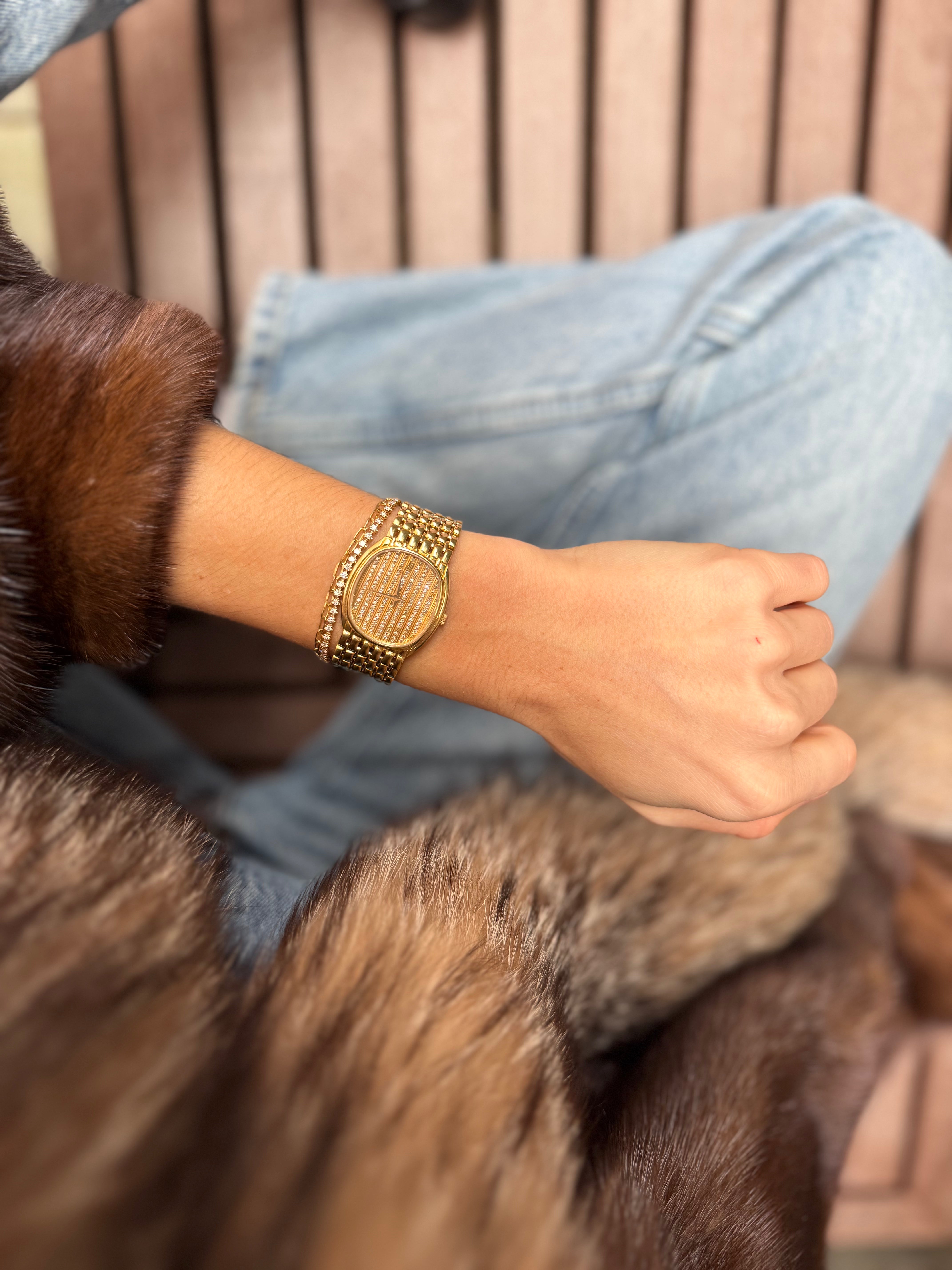 Audemars Piguet Yellow Gold Striped Pave Diamond Dial 27mm