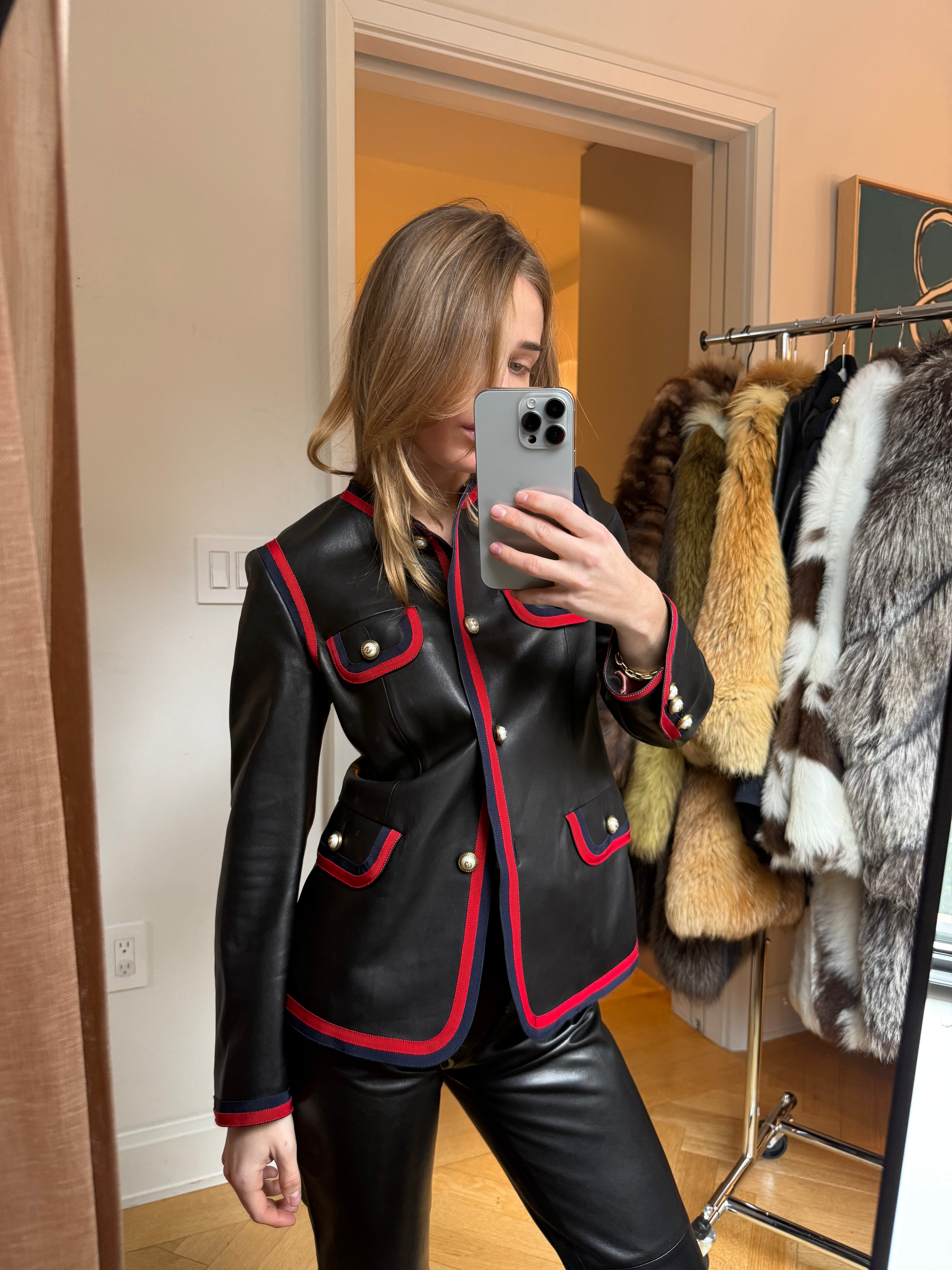 Gucci Leather Jacket with Pearl Buttons