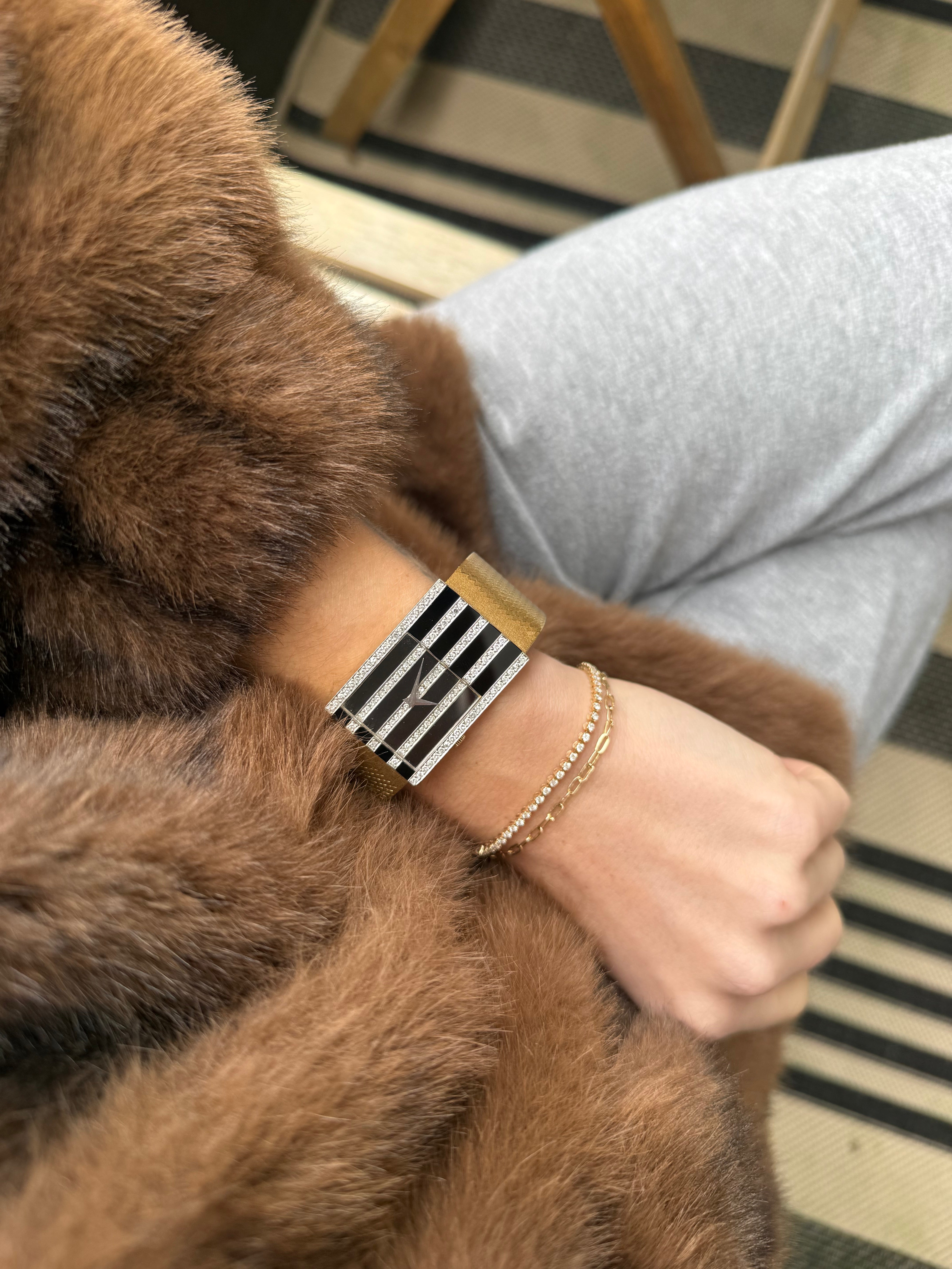 Chopard 18k Yellow Gold with Black Onyx and Diamonds Stripe Watch